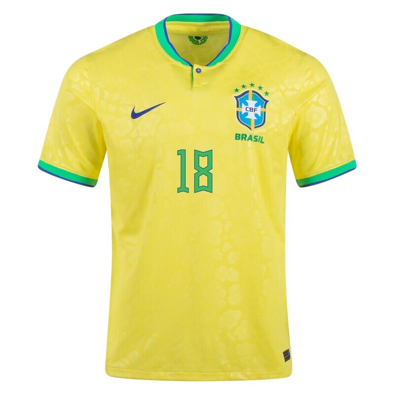 Gabriel Jesus 18 Brazil 2022 World Cup Replica Home Soccer Jersey