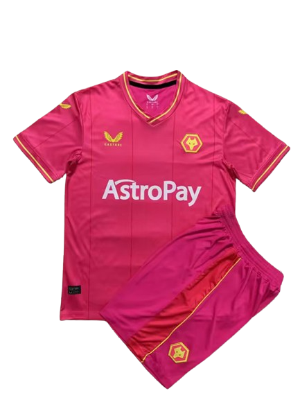 Kids Wolverhampton Wanderers Soccer Kit Goalkeeper Pink 2023/24