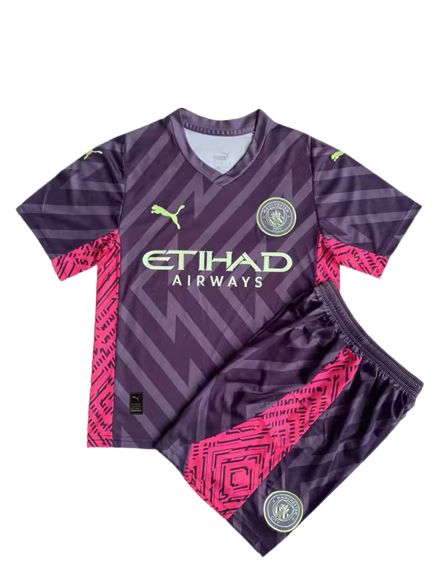Kids Manchester City Soccer Kit Goalkeeper Purple 2023/24