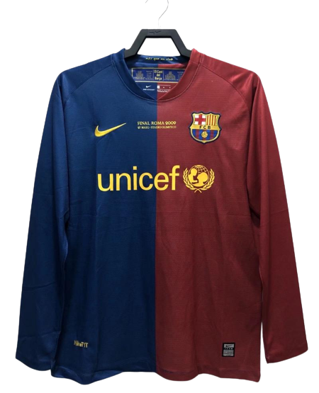 Retro 08/09 Long SLeeve Barcelona Home Champions Version Soccer Jersey