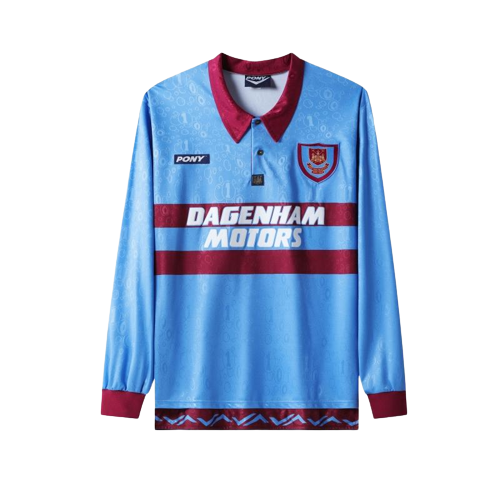 West Ham United Retro Soccer Jersey Long Sleeve Away Blue Classic Football Shirt 95/97