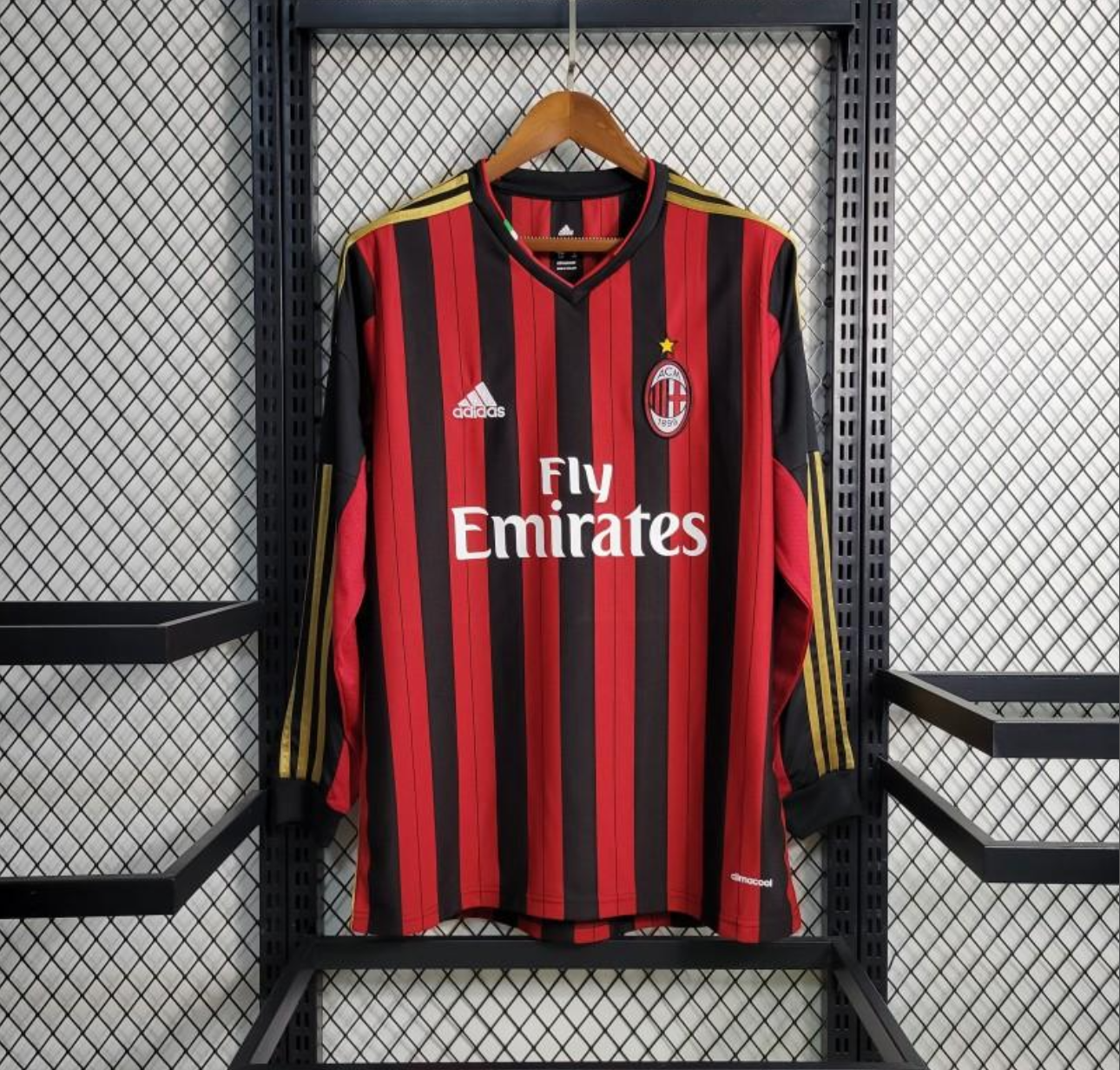 Retro Long Sleeve 2013-14 AC Milan Home Jersey
