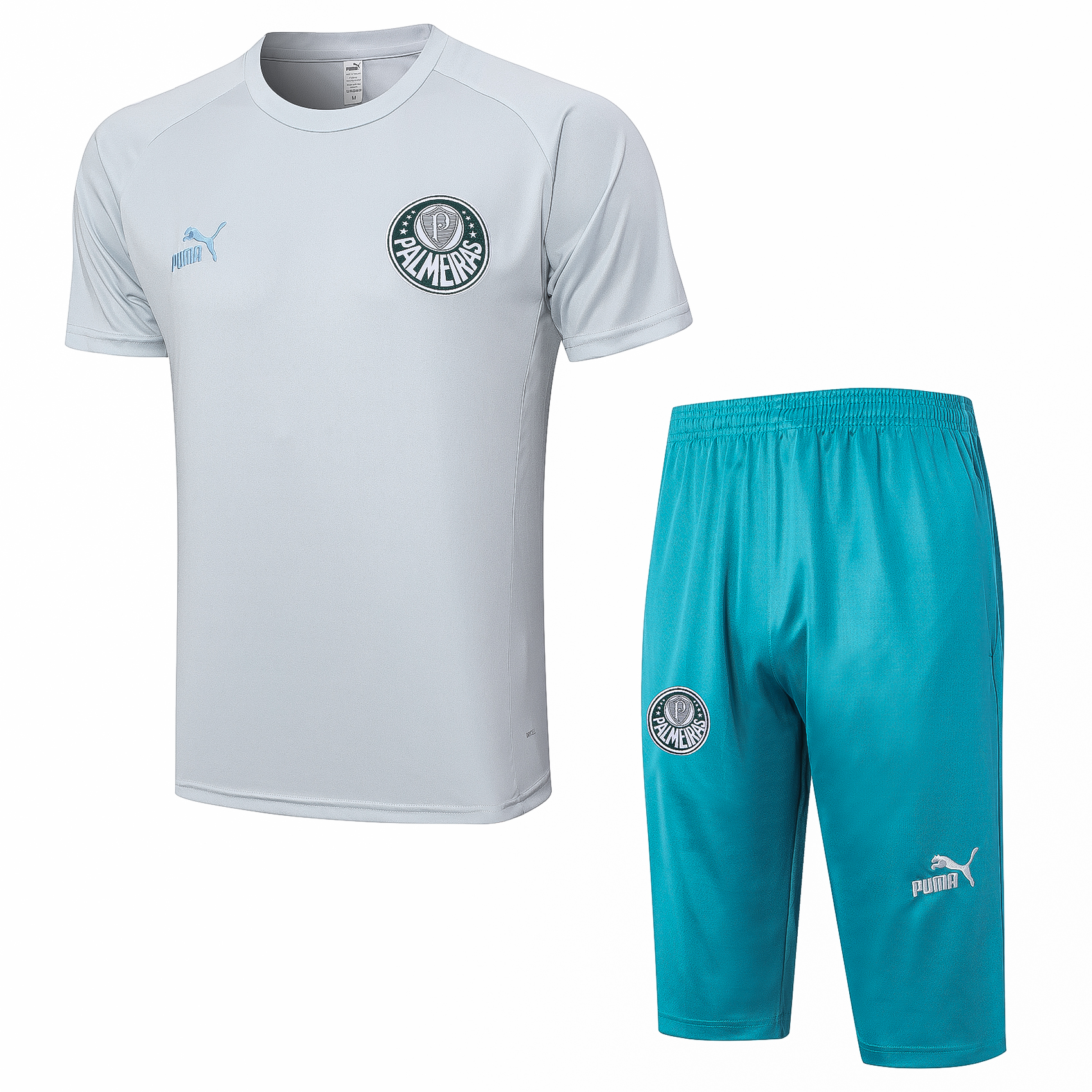 Palmeiras Soccer Short Sleeve Training Suit Light Grey 2023/24