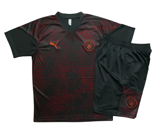 Manchester City Soccer Short Sleeve Training Suit Black&Red 2023/24